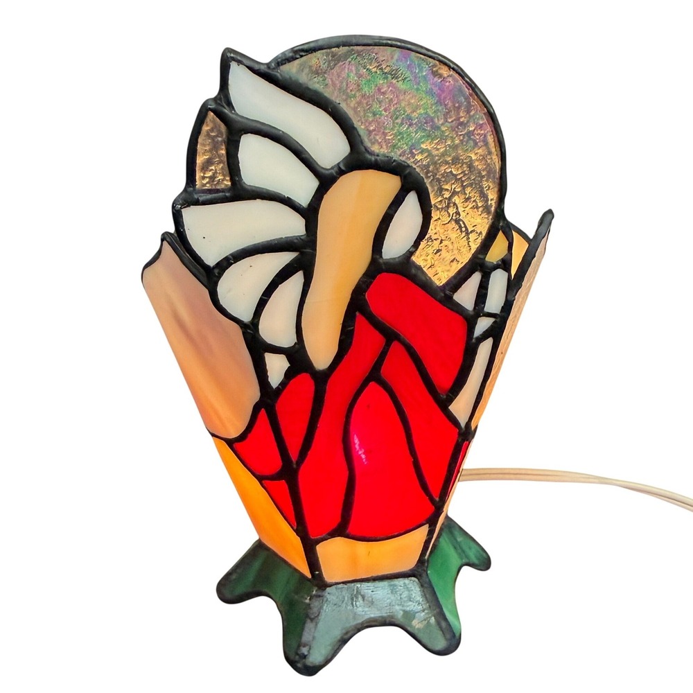 Vintage Stained Glass Angel Accent Lamp Red White Iridescent Night Light 4139-d6